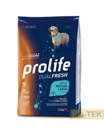 PROLIFE DOG DUALFRESH SALMONE/MERLUZZO e RISO M/L KG 12