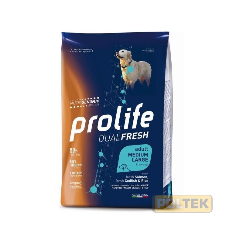 PROLIFE DOG DUALFRESH SALMONE/MERLUZZO e RISO M/L KG 12