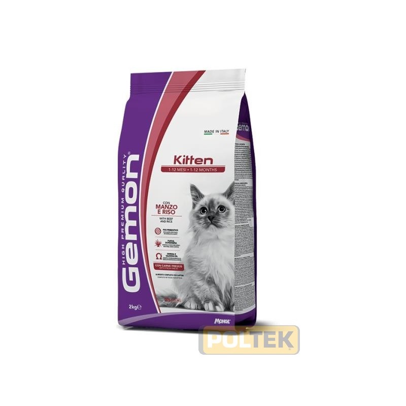 GEMON KITTEN (1-12 MESI) CON MANZO E RISO è un alimento completo per gattini in accrescimento. La formulazione è caratterizzat