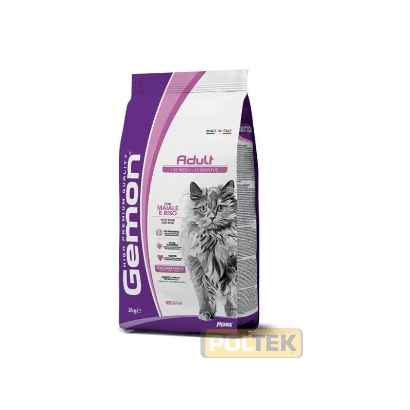 GEMON ADULT CAT (+12 MESI) CON MAIALE E RISO è un alimento completo per gatti adulti. La formulazione è caratterizzata da ingr