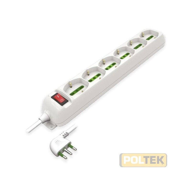 MULTIPRESA 6 POSTI 2P+T 16A SCHUKO C/INT. mt 1,5