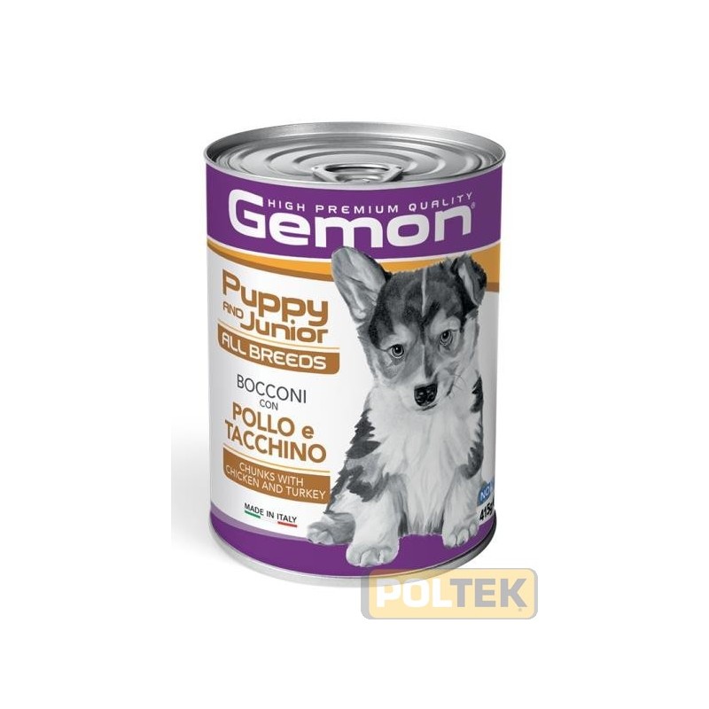 Gemon Bocconi con Pollo e Tacchino è un alimento completo per cani cuccioli di tutte le taglie, formulato per fornire tutti i n