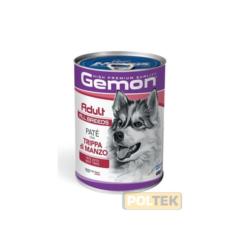 Gemon Paté con Trippa di Manzo è un alimento completo per cani adulti di tutte le taglie, formulato per fornire tutti i nutrie