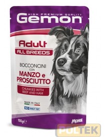 GEMON CANE BUSTA BOCCONCINI gr 100 ADULT MANZO PROSCIUTTO