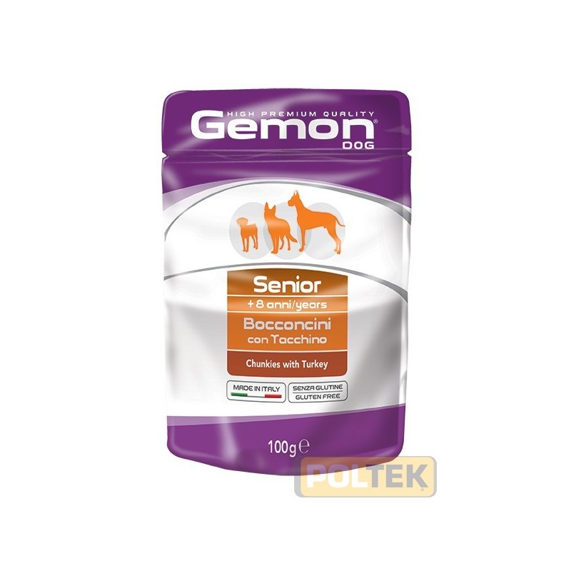 Gemon Bocconcini con Tacchino è un alimento completo per cani maturi di tutte le taglie, formulato per fornire tutti i nutrient
