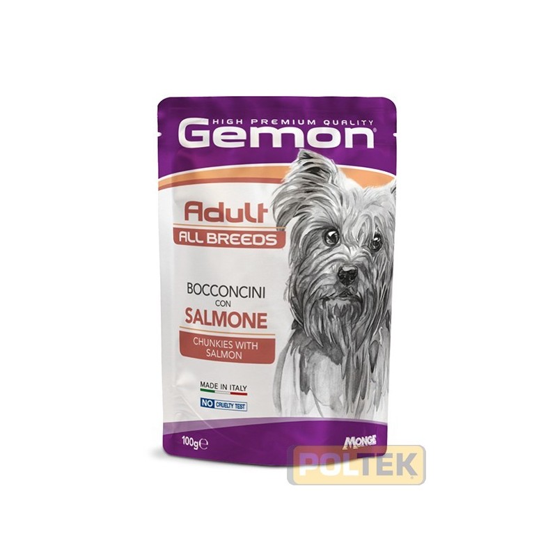Gemon All Breeds Adult Bocconcini con Salmone è un alimento completo per cani adulti di tutte le taglie, formulato per fornire 