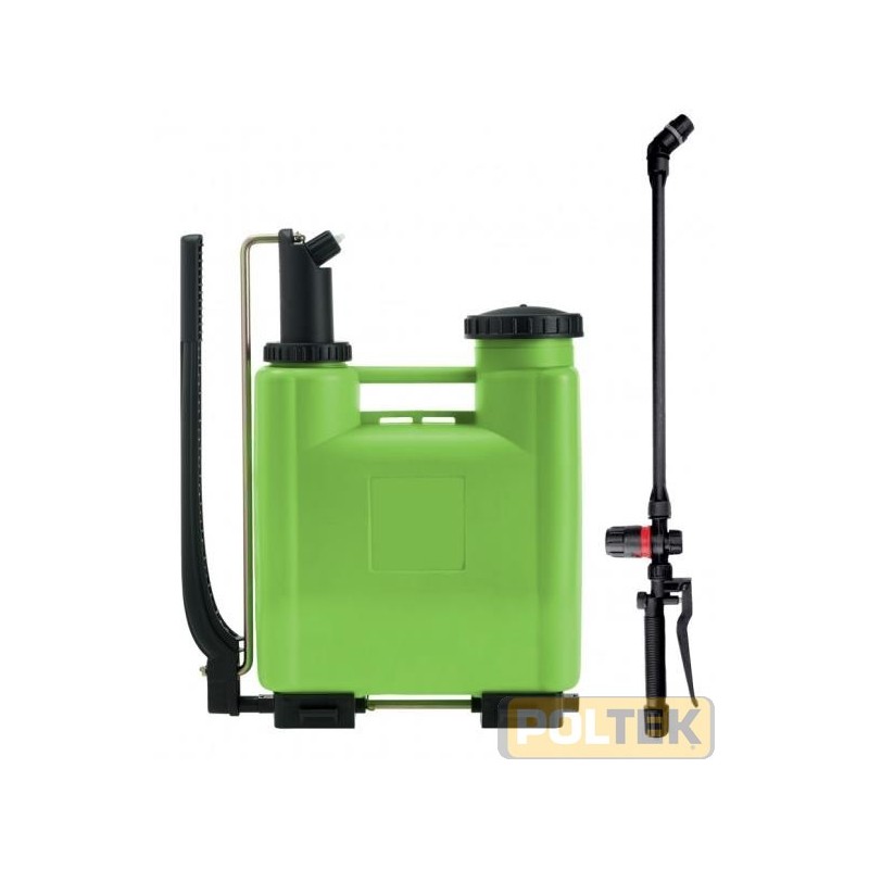 Totalmente ermetica. Sgancio rapido delle cinghie. Portalancia verticale. Lancia cm.65. Pompa ambidestra. Getto regolabile con a