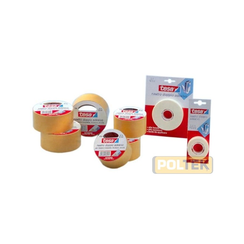 Biadesivo con supporto filmico in polipropilene trasparente e adesivo hot-melt in gomma sintetica. Indicato per utilizzo univers