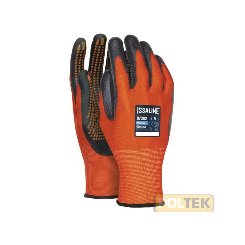 Guanto tecnico in filo continuo poliestere/ spandex 13 aghi con spalmatura in schiuma di nitrile, i puntini antiscivolo sul palm
