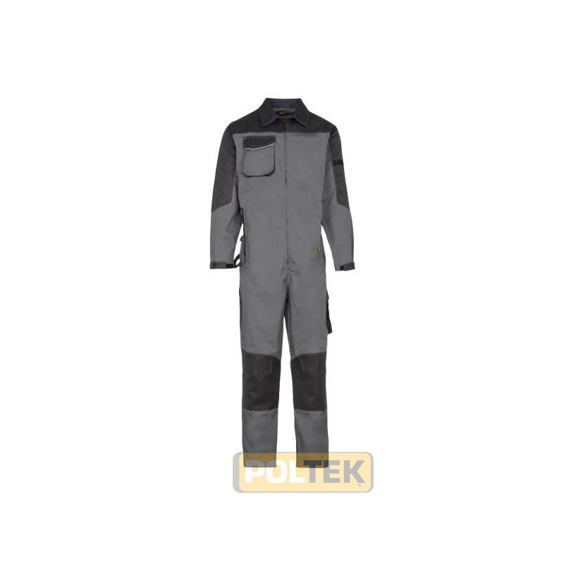 Descrizione Tuta con contrasti canvas in poliestere antiabrasione su spalle, gomiti e ginocchia, zip doppio cursore. Tasche port