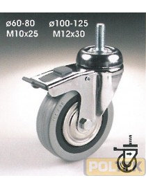 RUOTA CEBORA POLIMERO FILETTO M10 + FRENO TBBF mm 60 kg 60