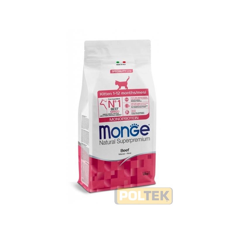 Monge Natural Superpremium Monoprotein* Kitten Manzo è un alimento completo e bilanciato per gattini. Specificatamente sviluppa