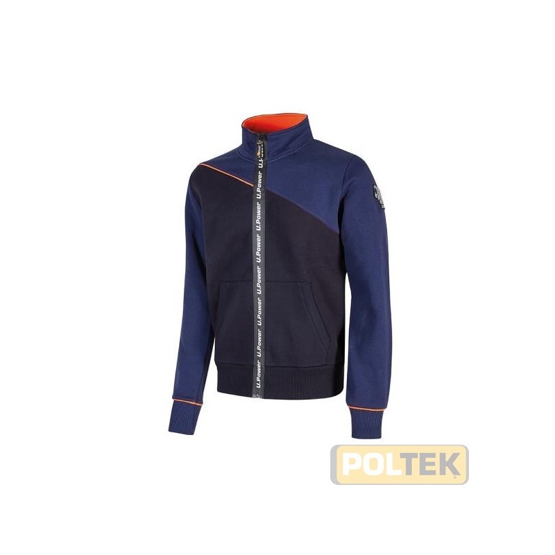Felpa senza cappuccio con cerniera centrale impermeabile arricchita da serigrafia “U-Power". Felpa full-zip con polsini e fond