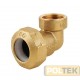 Raccordo in ottone gomito femmina Made in Italy per tubi in polietilene con anello in resina poliacetalica.