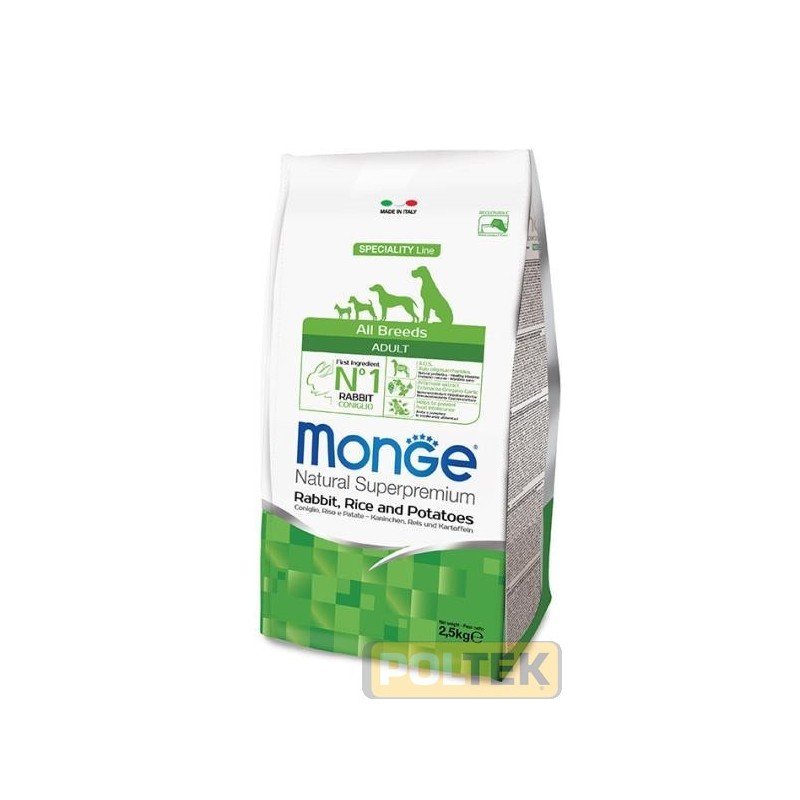 Le crocchette Monge Natural Superpremium Speciality Line Adult con Coniglio, Riso e Patate sono un alimento completo e bilanciat