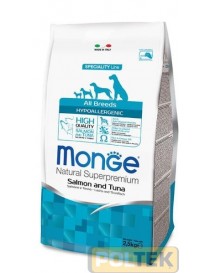 MONGE DOG ALL BREEDS HYPOALLERGENIC SALMONE TONNO Kg.12