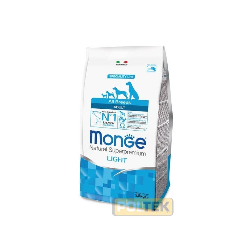 Le crocchette Monge Natural Superpremium Speciality Line Adult Light con Salmone e Riso è un alimento completo e bilanciato per