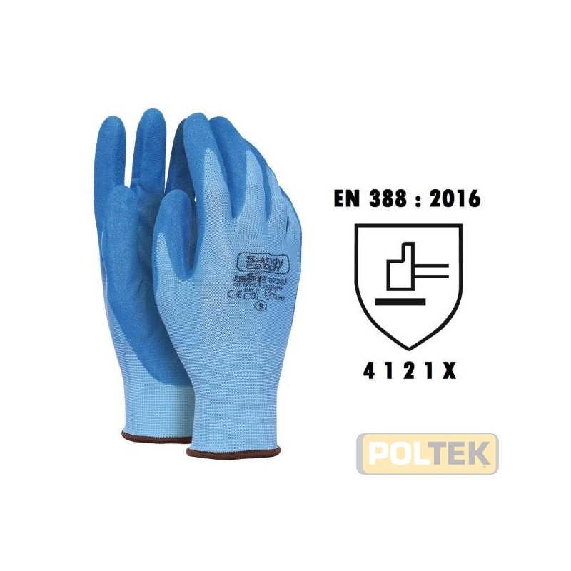 Guanto in filo continuo in nylon, palmo rivestito in schiuma di nitrile. L'effetto "sabbia" conferisce al guanto una presa sicur