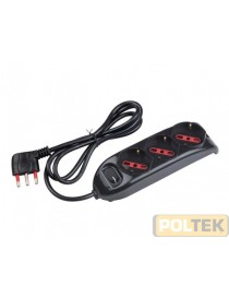 MULTIPRESA 3 POSTI 2P+T 16A SCHUKO C/INT. mt 1,5 NERA