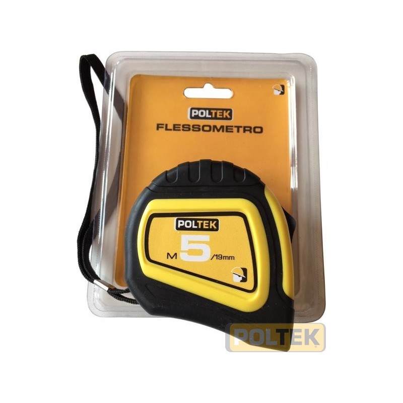 Flessometro professionale con robusto ed ergonomico corpo in materiale bi-componente: ABS giallo e gomma nera. Doppio stop del n