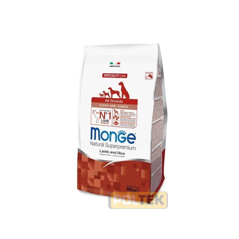 Le crocchette Monge Natural Superpremium Speciality Line Puppy & Junior con Agnello e Riso sono un alimento completo per cucciol