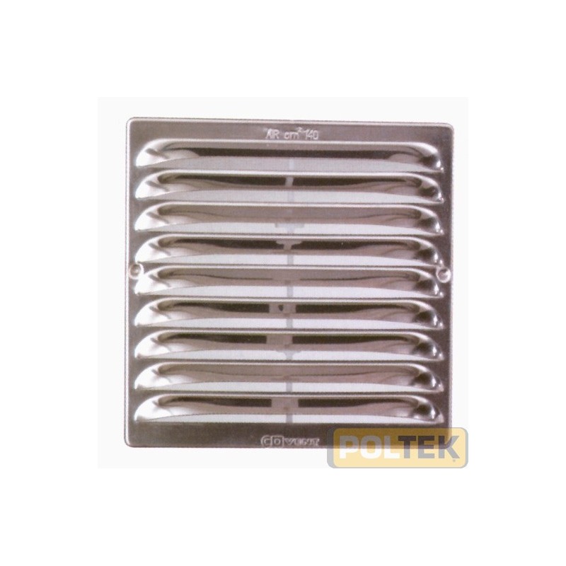 Griglia quadrata in acciaio inox, con rete. Fissaggio tramite viti, fornite con pellicola trasparente antigraffio.
