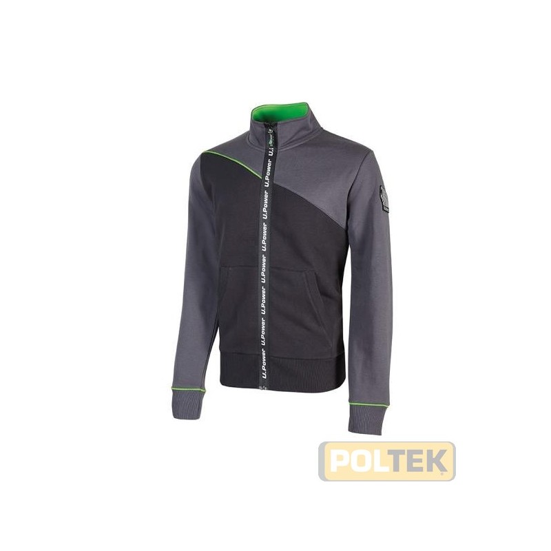 Felpa senza cappuccio con cerniera centrale impermeabile arricchita da serigrafia “U-Power". Felpa full-zip con polsini e fond