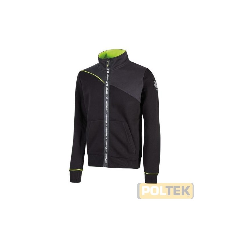 Felpa senza cappuccio con cerniera centrale impermeabile arricchita da serigrafia “U-Power". Felpa full-zip con polsini e fond
