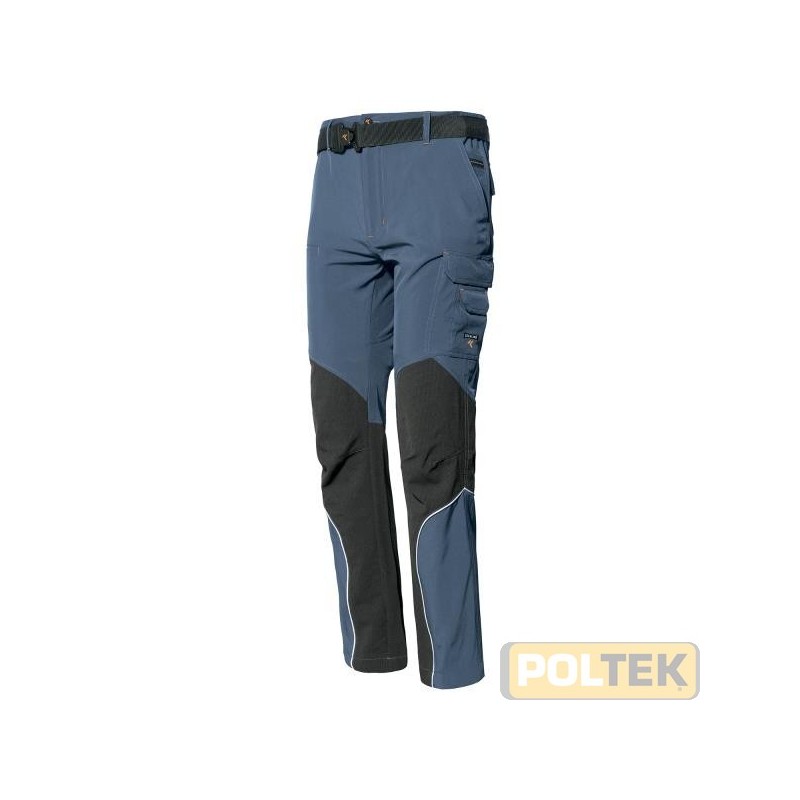 Pantalone estivo in leggerissimo tessuto softshell con contrasti in simil cordura fornito di 6 tasche, più una tasca porta cell