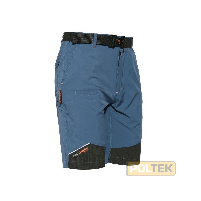 Bermuda in leggerissimo tessuto softshell con contrasti in simil cordura fornito di 6 tasche, più una tasca porta cellulare ed 