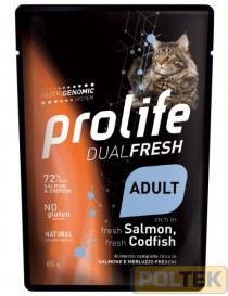 PROLIFE GATTO BUSTA 85g DUAL FRESH SALMONE E MERLUZZO