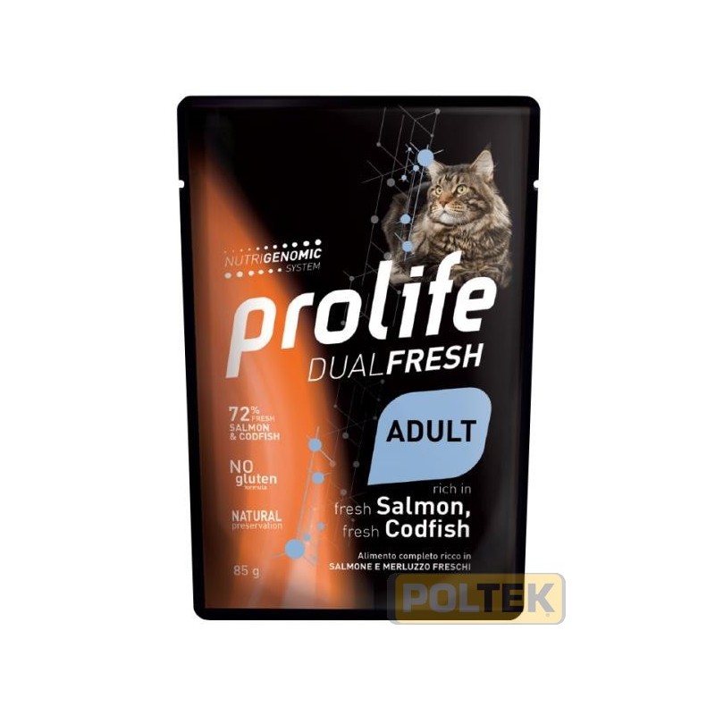 PROLIFE GATTO BUSTA 85g DUAL FRESH SALMONE E MERLUZZO
