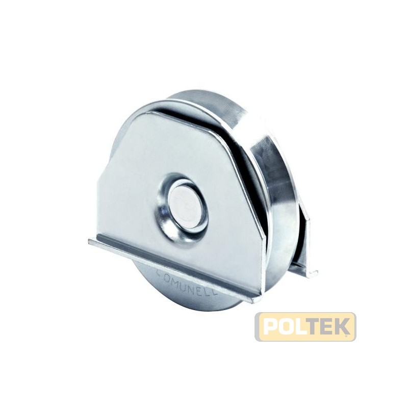 Ruota a fissare con gola a V e con piastre, a un cuscinetto, per cancelli scorrevoli.