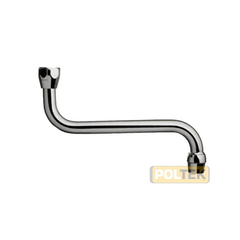 Canna lavello universale a "S" in ottone cromato, lunghezza cm 15, diametro mm.18, ghiera filetto 3/4" F, con areatore cromato.