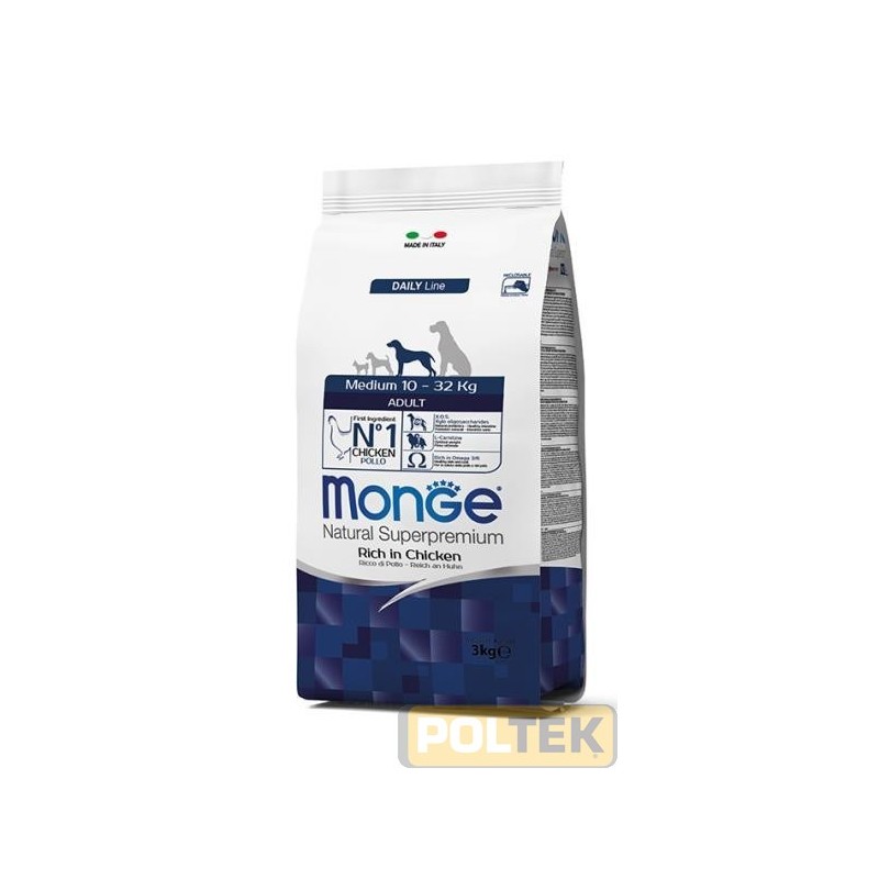 Le crocchette Monge Natural Superpremium Medium Adult con Pollo sono un alimento completo per cani adulti di taglia media. Garan