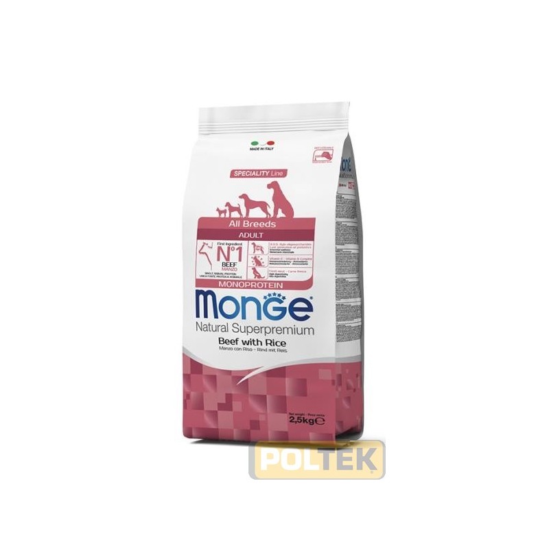 Monge Natural Superpremium All Breeds Adult Monoprotein Manzo con Riso è un alimento completo e bilanciato per cani adulti è c