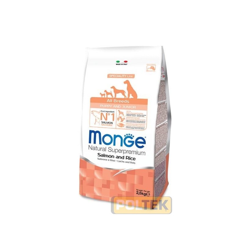 Le crocchette Monge Natural Superpremium Speciality Line Puppy & Junior con Salmone e Riso sono un alimento completo per cucciol