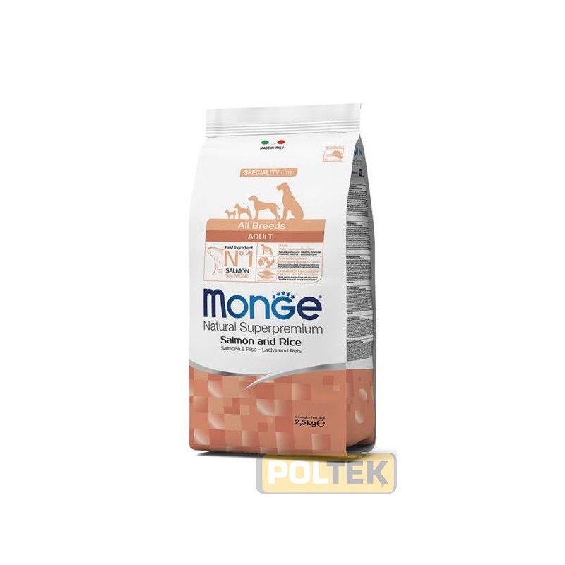 Le crocchette Monge Natural Superpremium Speciality Line Adult con Salmone e Riso sono un alimento completo e bilanciato per can