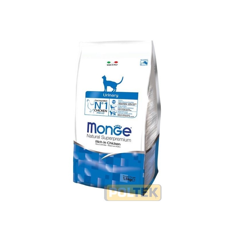 Monge Natural Superpremium Urinary Feline Ricco di Pollo è un alimento dietetico completo formulato per la riduzione delle reci