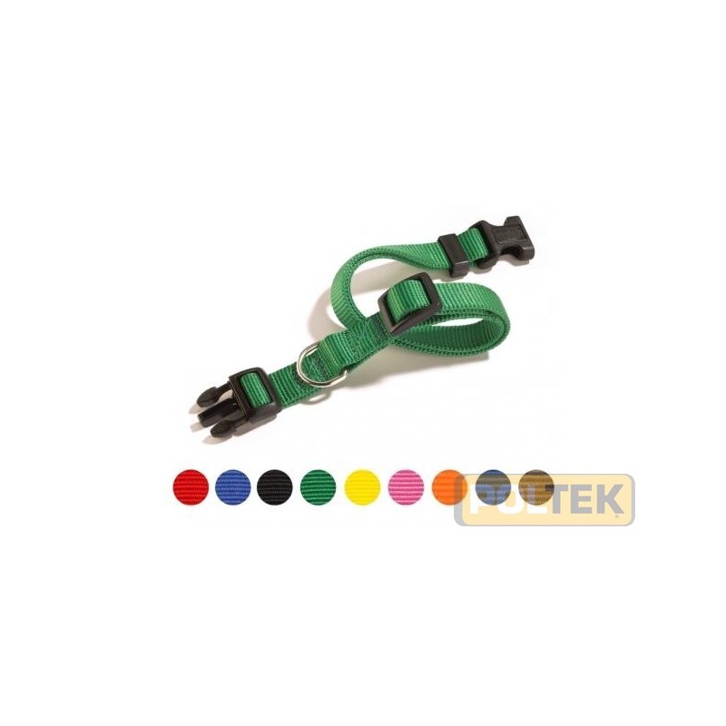 Questo classico collare in Nylon è molto resistente perché fatto con materiali di alta qualità e con nastro di nylon di spess