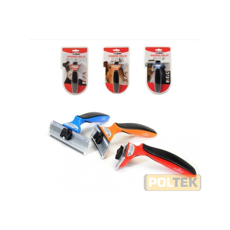 Grazie alla doppia dentatura della sua lama di acciaio inossidabile e al pratico sistema di rotazione, lo slanatore Shedding Too