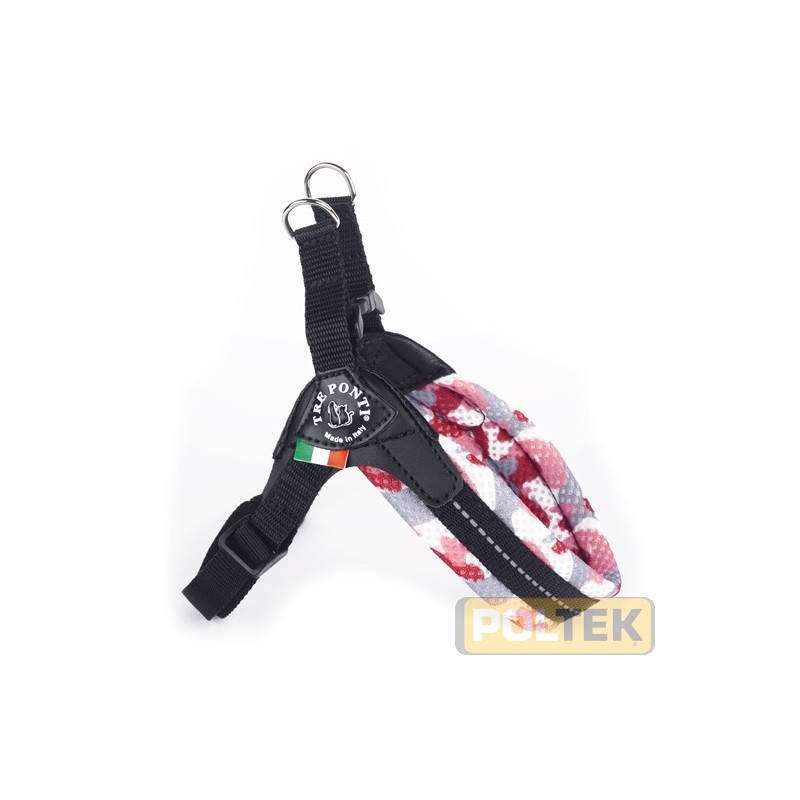 Stile mimetico anche per la pettorina dal mix perfetto di originalità, qualità ed ergonomia. Semplice da indossare come nessun