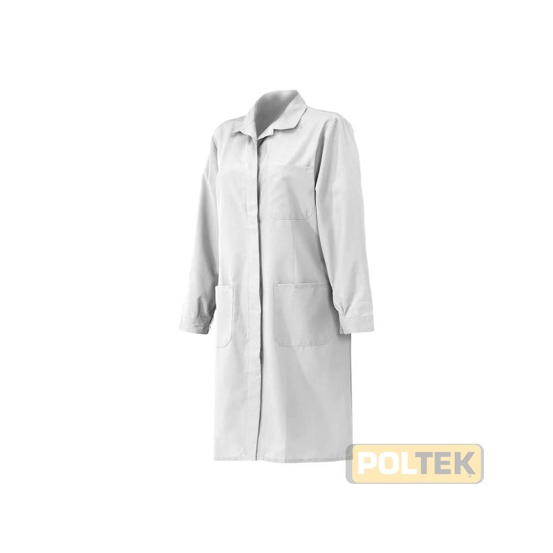 Camice in terital/cotone 155 gr./mq. Due tasche applicate ed un taschino sul petto. Modellazione da donna, con abbottonatura da 