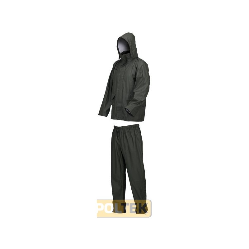 Giacca: cappuccio interno al collo, aerazione sul dorso e sotto le ascelle, cerniera in plastica con patta e bottoni, soffietto 