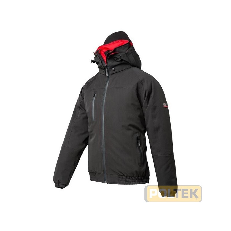 Giubbetto softshell imbottito impermeabile e traspirante, con quattro tasche esterne con cerniere stagne e due interne, cappucci