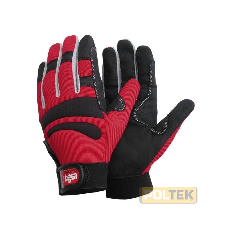 Guanto High Tech con palmo in pelle sintetica Clarino. Dorso in nylon Spandex, pannello flessibile in neoprene a protezione dell