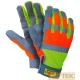 Guanto High Tech con palmo in morbida pelle sintetica Clarino. Dorso in nylon elasticizzato alta visibilità. Banda rifrangente.