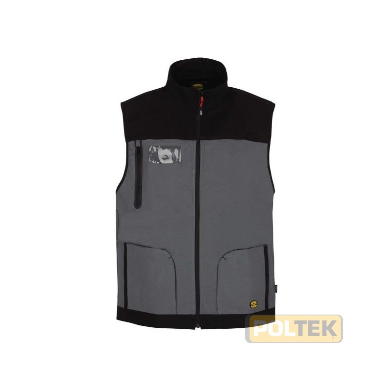 Gilet multitasca in cotone canvas elasticizzato, portabadge in pvc sul petto, lato cuore libero per personalizzazione e comoda t