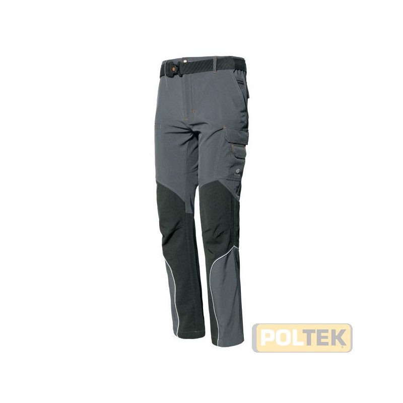 Pantalone estivo in leggerissimo tessuto softshell con contrasti in simil cordura fornito di 6 tasche, più una tasca porta cell