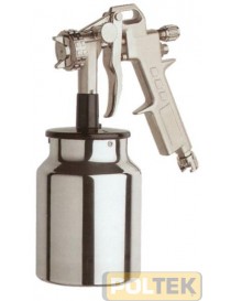 Aerografo con serbatoio con chiusura aggancio rapido e capacità da cc. 1000. Pressione massima di esercizio da 4 a 8 BAR. Consu